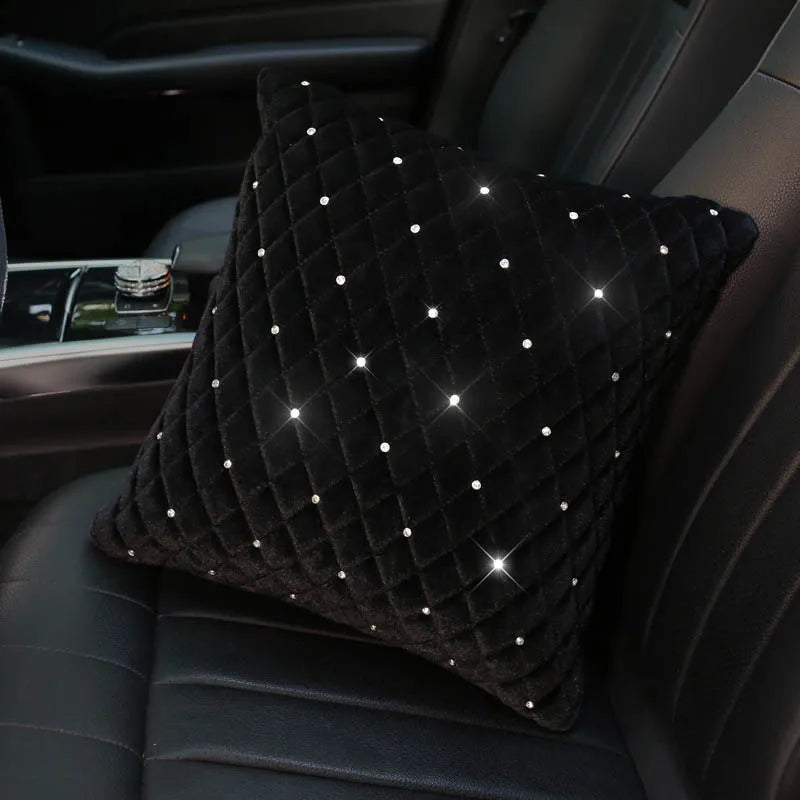 Bling Rhinestone Car Neck Pillow Winter Plush Crystal Auto Headrest Pillow Waist Supports Car Seat Pillow Cover Car Accessories