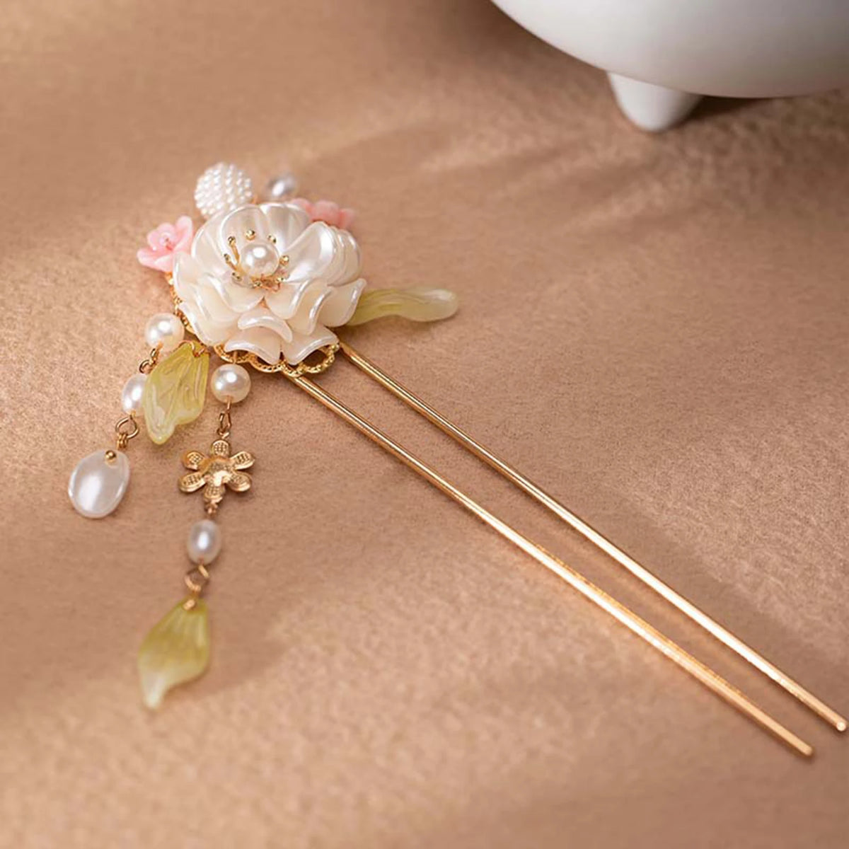 U Shaped Hair Sticks Forks White Pink Flower Designs Pearls Hair Clips New Chinese Style Hair Jewelry for Women and Girls