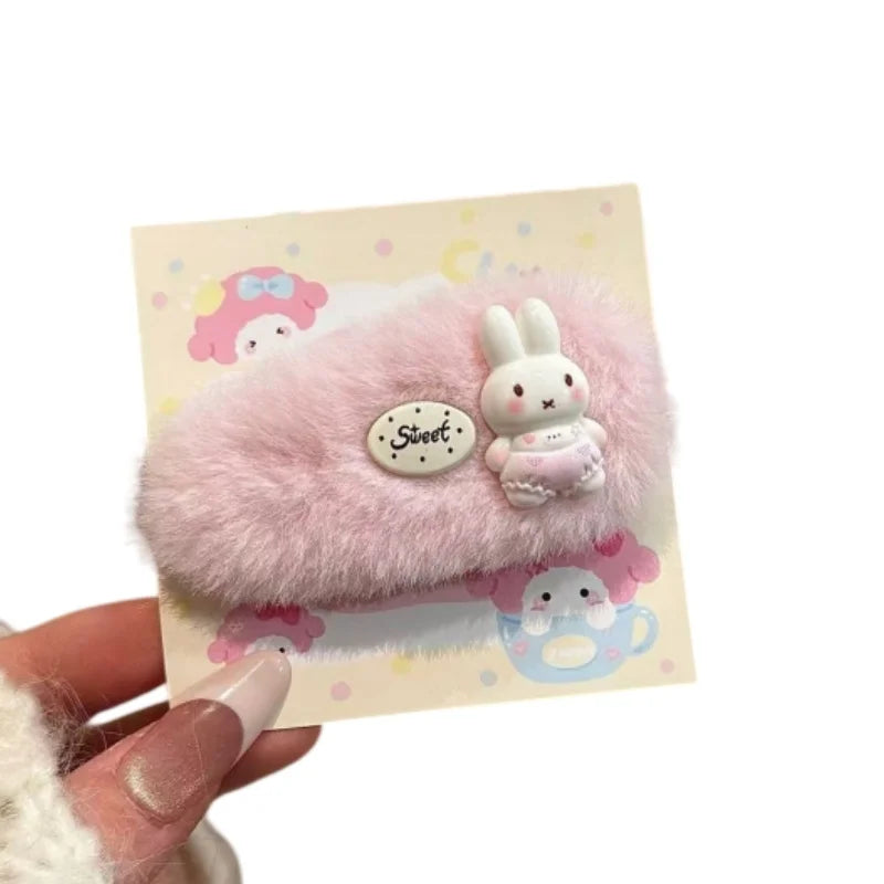 Cute Pink Plush Miffy Hair Clip - Japanese Cartoon Hairpin for Girls, Autumn/Winter Bangs Accessory