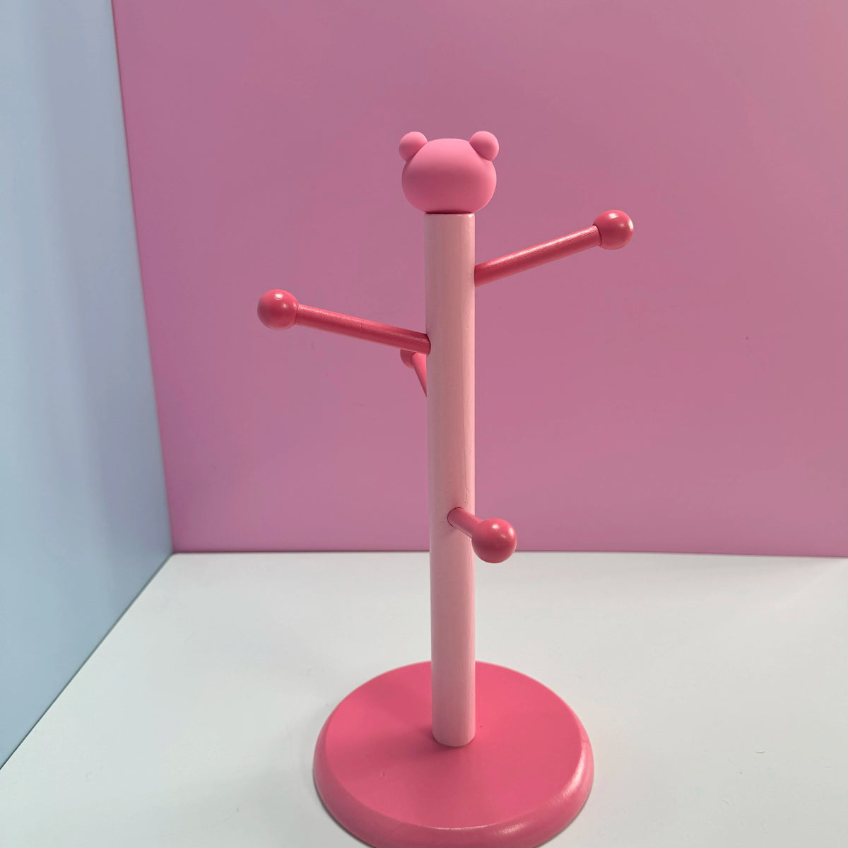Cute Pink  Bear Wooden Jewelry Stand for Desk & Vanity