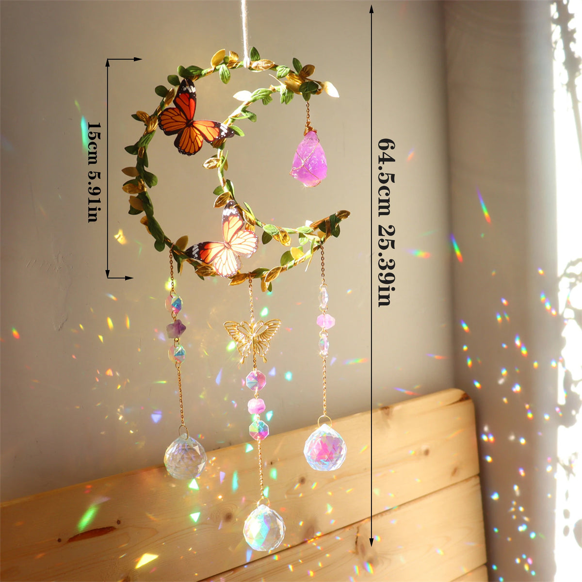 Nature-Inspired Sun Catchers & Crystal Balls: Leaves, Butterflies, Moon and Wind Chime Garden Ornaments