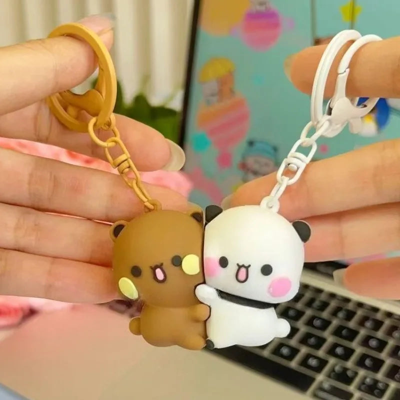 Kawaii Cartoon Panda Bubu and Dudu Hug Magnetic Pendant Keychain Bubu and Yier Magnetic Keychain Backpack Omaments Gift Toy