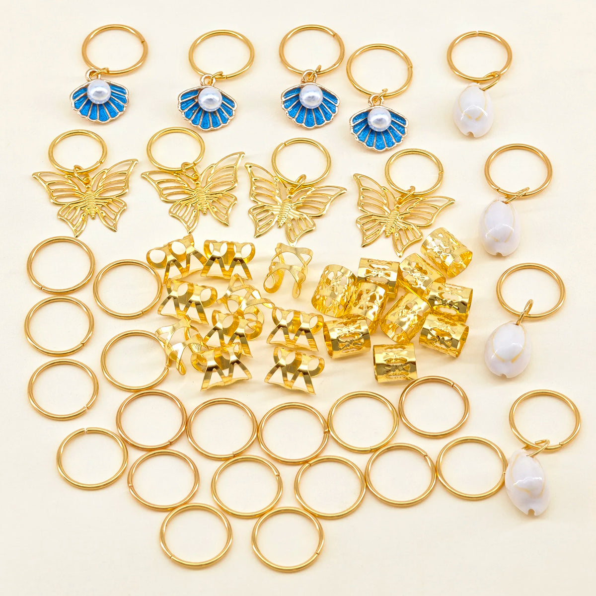 50Pcs Butterfly Braid Clips Shell Dreadlock Hair Accessories Colorful Butterflies Pearl Shiny Hair Rings Hair Jewelry Gifts