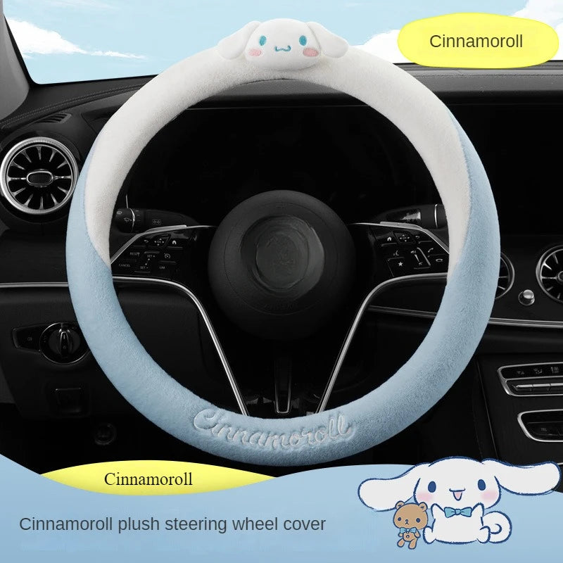 Sanrio Kawaii My Melody Steering Wheel Cover Cinnamoroll Anime Cartoon Cute Fashion Exquisite Plush Winter Steering Wheel Covers