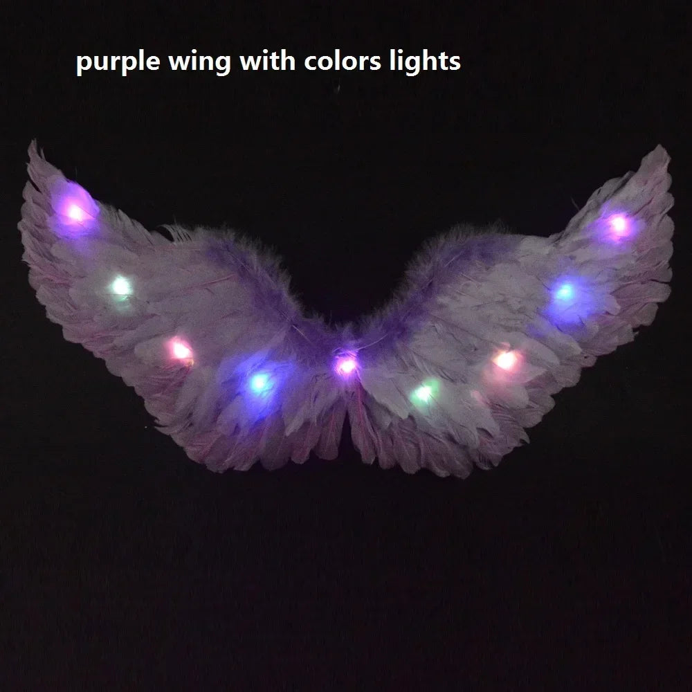 Princess Women Kids Glow Light Angel Feather Wing Fairy Girls Props Party Costume Wedding Decoration Christmas  Halloween