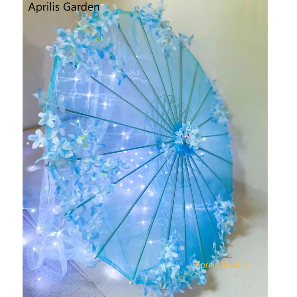 LED Yarn Silk Cloth Lace Decorative Umbrella Beach Parasol Princess Chinese Japan Umbrella Drama Craft Umbrella Cosplay