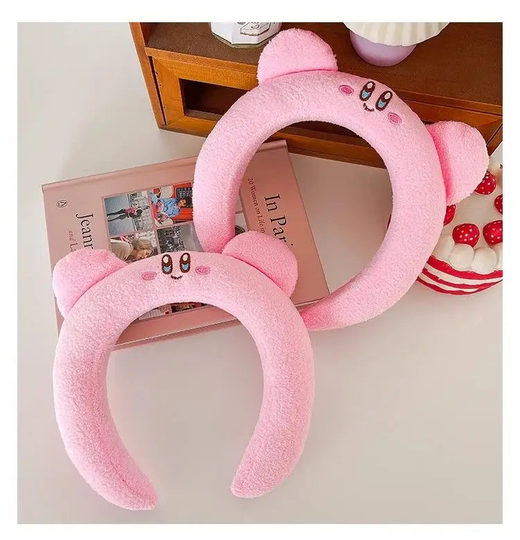 Lovely Pink Kirby Plush Hair Hoop Cartoon Daily Washing Face Headband Girls Photo Shooting Decor Hair Ornament