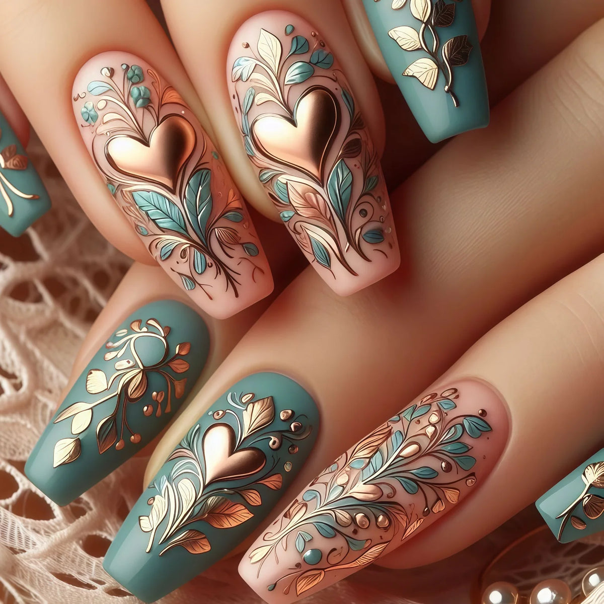 24pcs/set 3D fake nails for women girls flowers heart gradient green orange purple Pink french ballet tips press on false nails