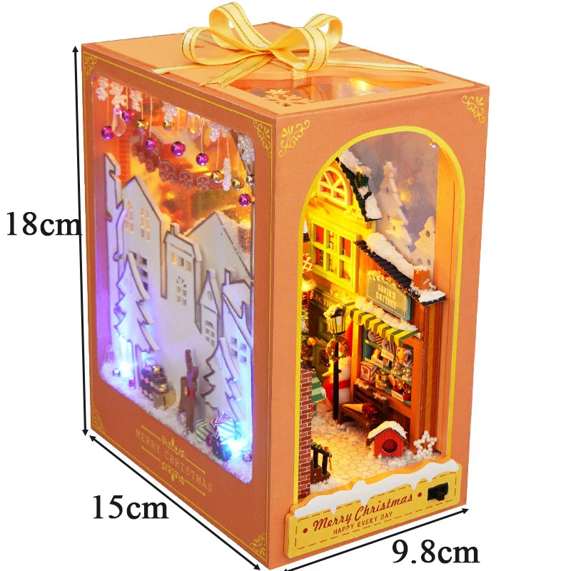 DIY Book Nook Shelf Insert Kits Miniature Dollhouse with Furniture Room Box Cherry Blossoms Bookends Japanese Store Toys Gifts