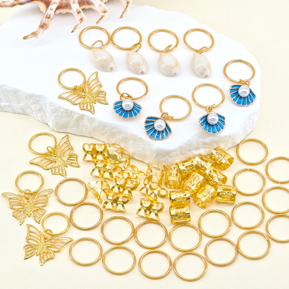 50Pcs Butterfly Braid Clips Shell Dreadlock Hair Accessories Colorful Butterflies Pearl Shiny Hair Rings Hair Jewelry Gifts