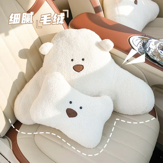 Comfortable Soft Pink Plush Car Headrest Lumbar Support Cartoon Bowknot Car Waist Neck Pillow Car Interior Decoration For Winter