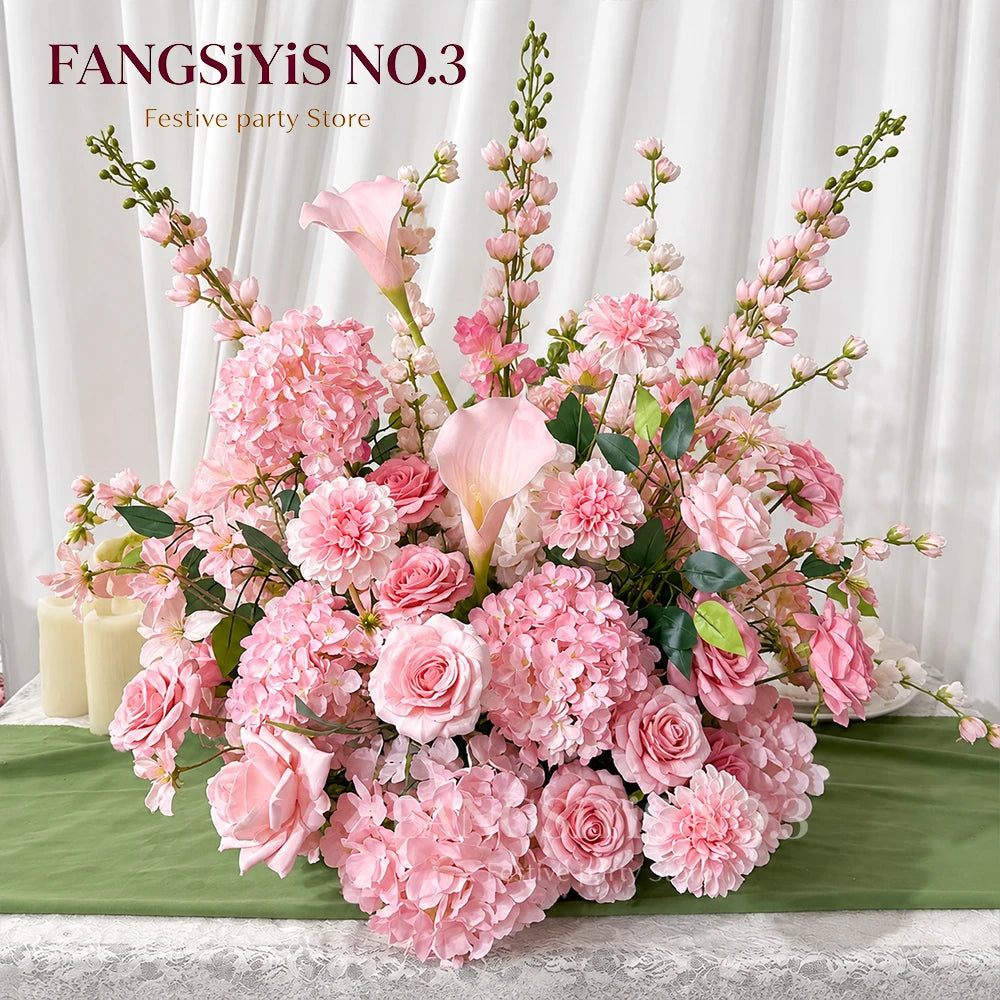 Luxury Pink White Artificial Flower Arrangement Calla Lily Hydrangea Rose Floral Centerpiece Wedding Table Party Backdrop Decor