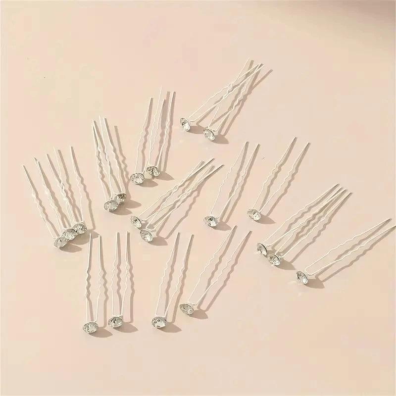 20Pcs Sparkling Crystal Hair Pins Silver Rhinestone U-Shaped Perfect Securing Adding Bridal Prom Party Daily Elegant Hairstyles