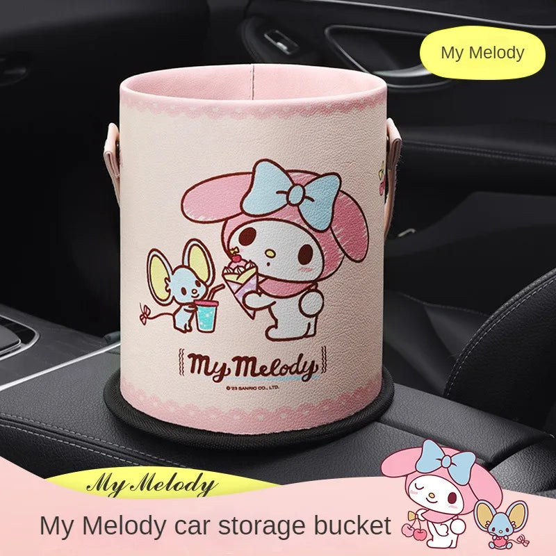 Sanrio Hello Kitty Cartoon Portable Trash Can Cinnamoroll Car Garbage Can Car Storage Box Cute Car Decoration Home Accessories
