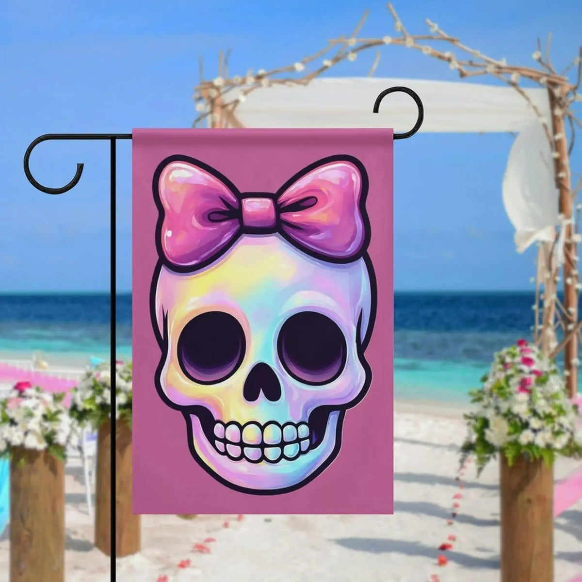 Pink Skull Bow Garden Flags Small Flag for Outside Polyester Double Sided Seasonal Welcome Yard Lawn Decor 12x18 Inch WWP zzo