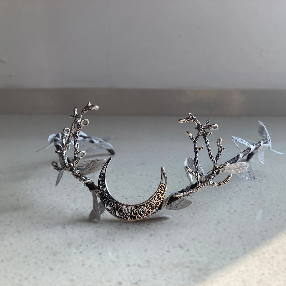Moon Woodland Tiara Branches Deer Elven Headpiece Festival Boho Tiara Wedding Bride Fairy Costume Circlet Renaissance