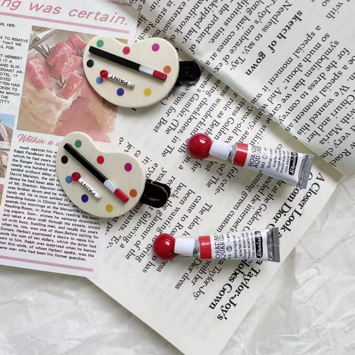 2pcs Art Watercolor Pigment Palette Hairpin Cute Kawaii Funny Women Girls Duckbill Clip Korean Fashion Bangs Side Styling Clip
