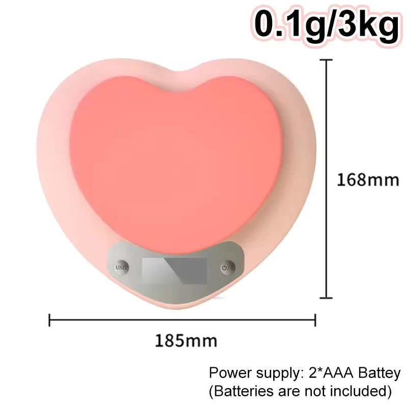 Digital Kitchen Scale Pink Heart-shaped Portable High-Precision Scale 5kg/1g 3kg/0.1g LCD Display Electronic Scale Battery Power
