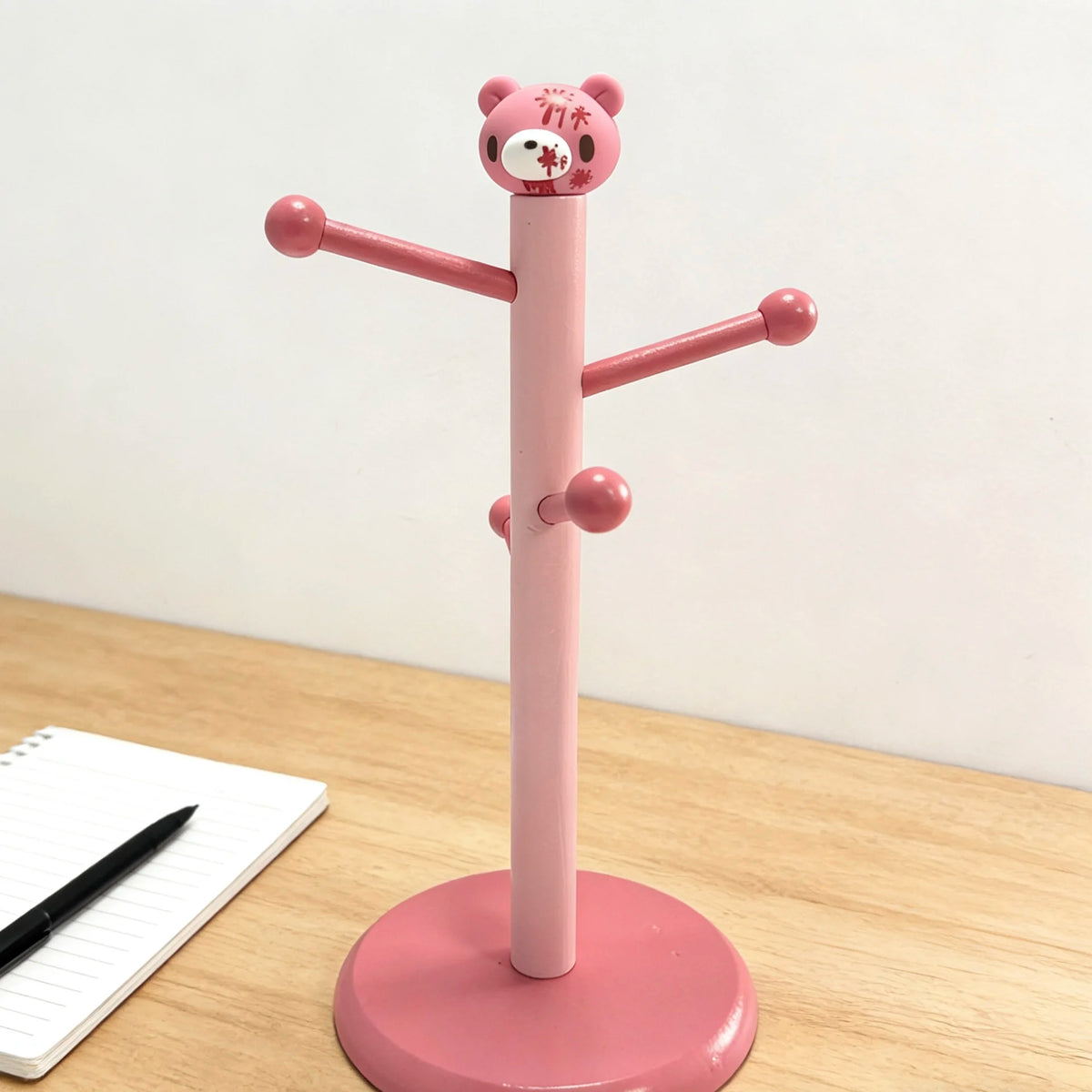 Cute Pink  Bear Wooden Jewelry Stand for Desk & Vanity