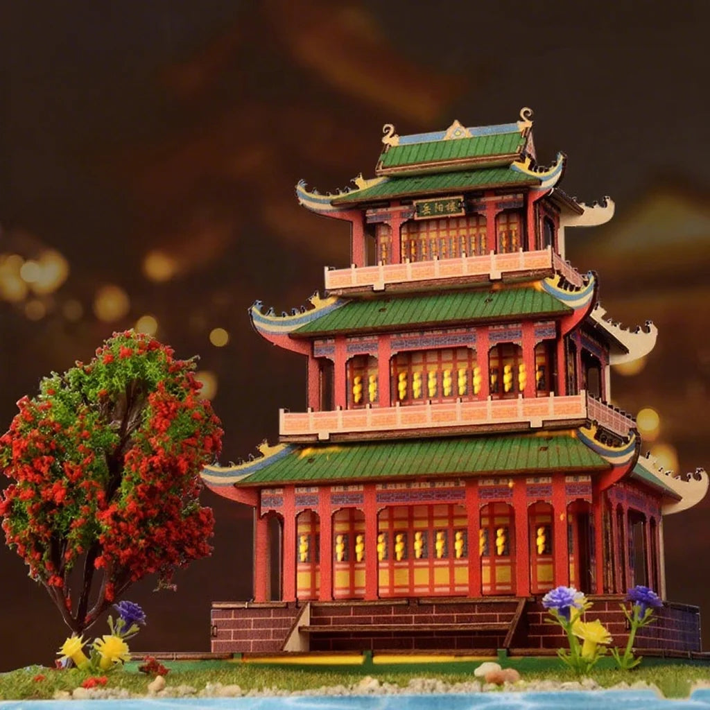 3D Wooden Chinese Yueyang Pavilion Model Kit Tang to Modern Dynasty Style DIY Architectural Display for Miniature Diorama Craft