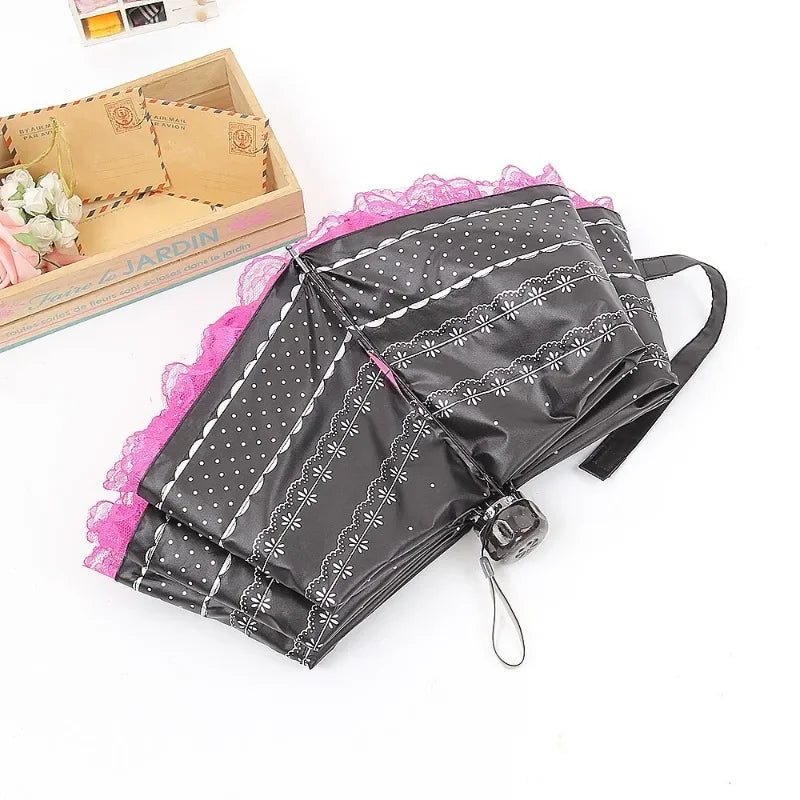 Vintage Lace Parasol Foldable Umbrella Rain Anti-UV Protection Sunblock