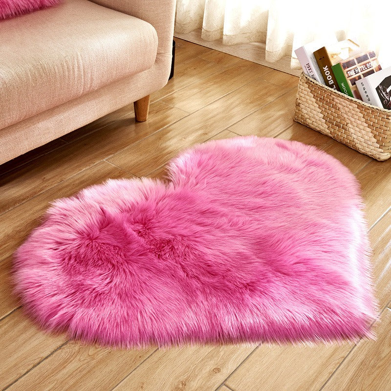 Heart Shaped Fluffy Rug Faux Wool Shag Carpet