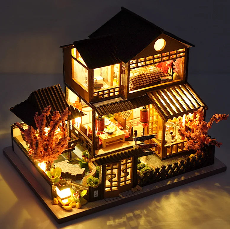 Cutebee DIY Dollhouse Kit Japanese Garden RV Wooden Miniature Doll house Toys for Children Girls Adult Girls