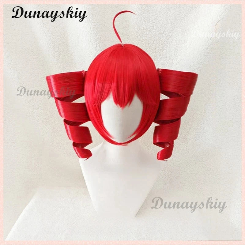 Anime Kasane Teto Wig Cosplay Wig Cute Red Ponytail High Heat Resistant Hair Teto Wig Free Wig Cap Women Long Curly Hair
