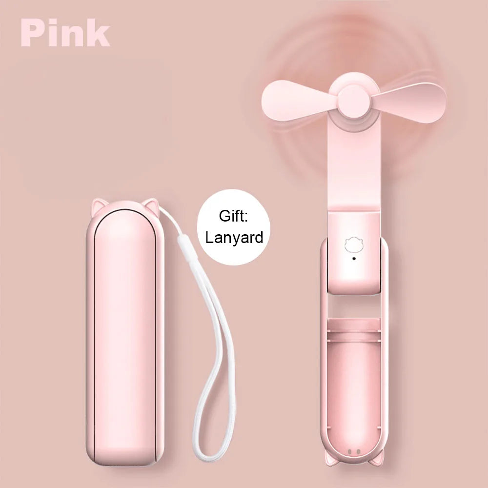 3 Speed Foldable Portable Mini Fan with Power Bank 2000mAh USB Rechargeable
