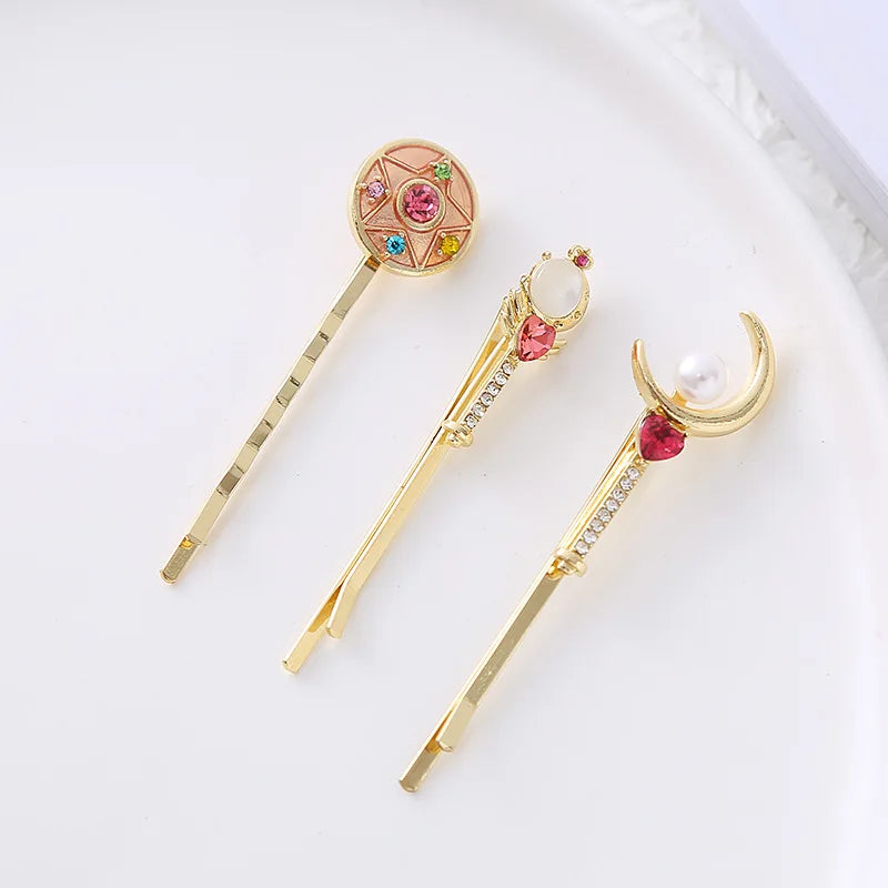 Magic Girl Hair Clips 3 Pcs Set Heart Wand Design Cute Bobby Pins Side Bang Barrettes Kawaii Hair Accessories for Teens Girls