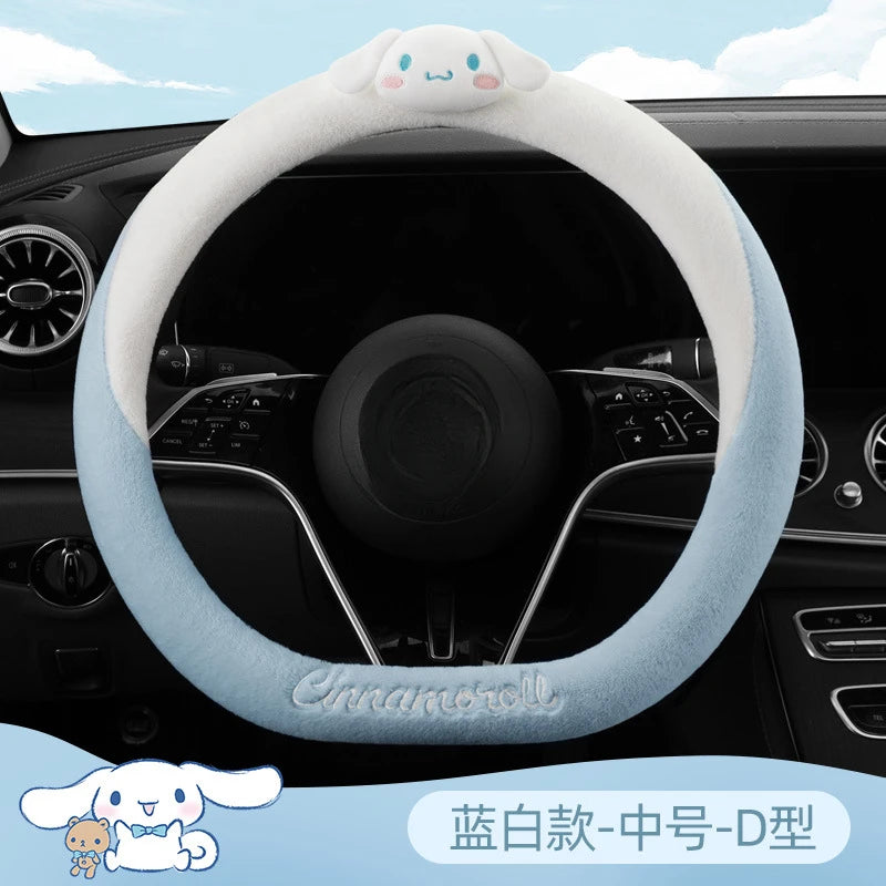 Sanrio Kawaii My Melody Steering Wheel Cover Cinnamoroll Anime Cartoon Cute Fashion Exquisite Plush Winter Steering Wheel Covers
