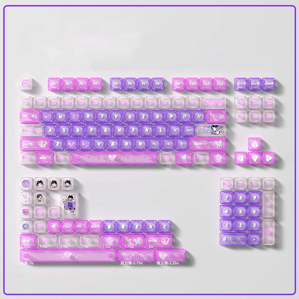 135 Keys/set VALORANT Clove 2.0 Keycaps Flash Pink PC Transparent Key Caps MOA Profile Backlit Keycap For 60/68/87/Made68