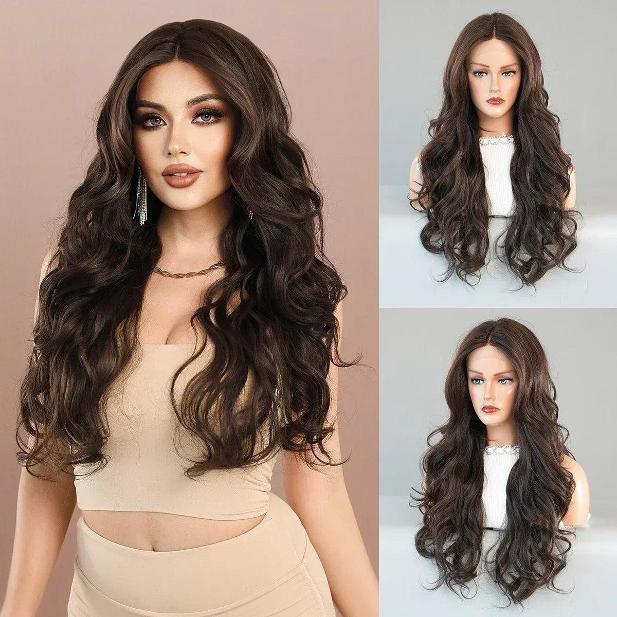 Blue Purple Ombre Wig Body Wavy, Side Part ,with Bangs High Density,Transparent Synthetic Lace Front