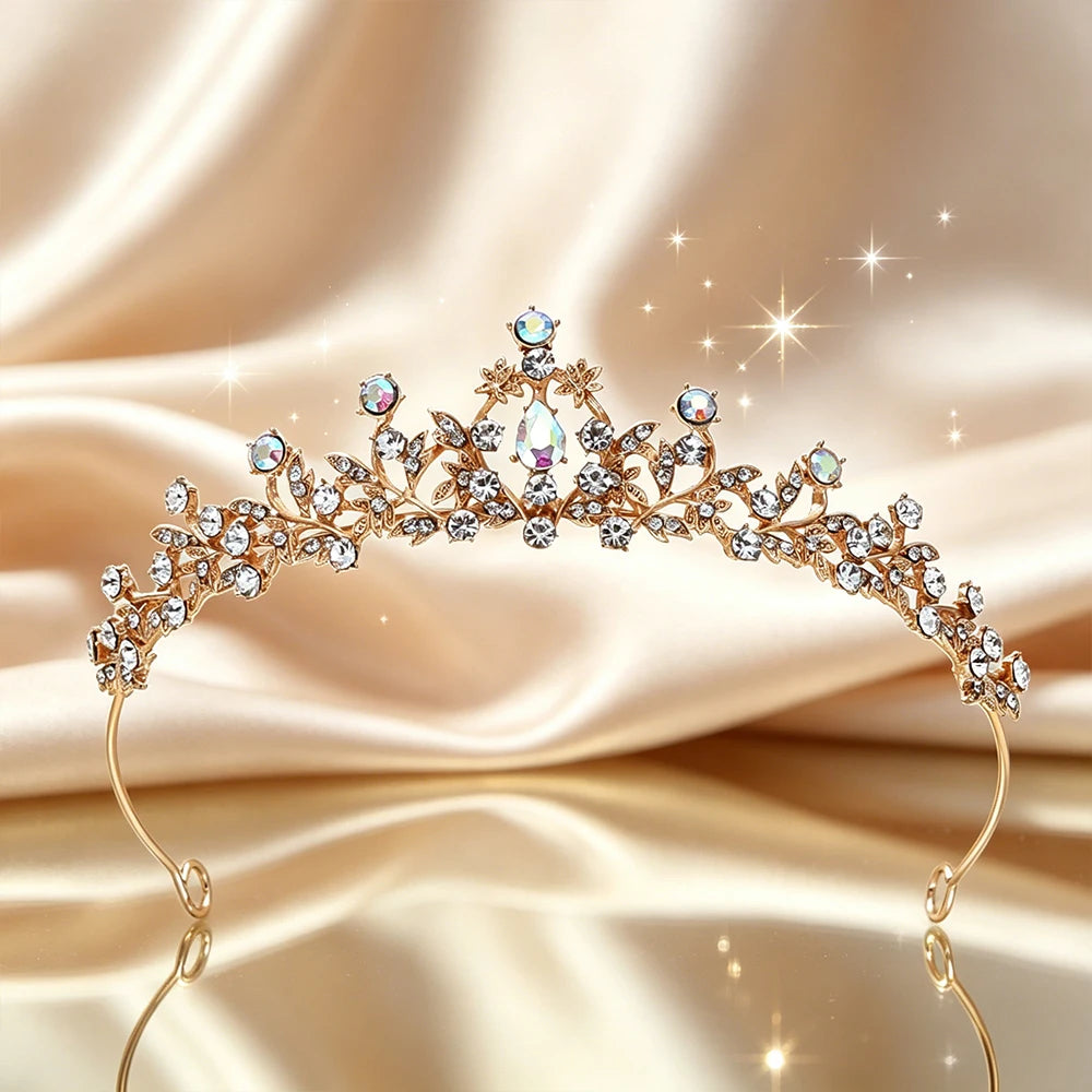 Plated Leaf Bridal Tiara Delicate Floral Vine Rhinestone Queen Crown Luxury Headpiece Wedding Bride Prom Formal Evening Banquet