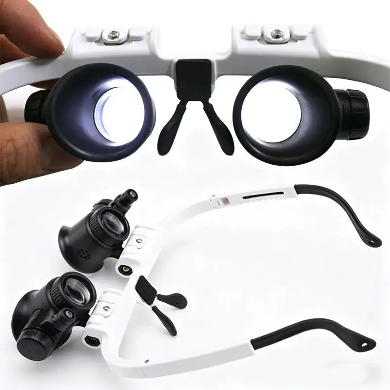 Magnifying Glass With LED Light Head-wearing Glasses Jewelry Loupe Welding Soldering Tools 8X 15X 23X