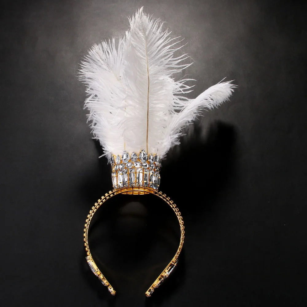 Best-selling Queen Exaggerated Feather Crown Headpiece for Women with High-end Water Diamond Headwear Gothic Ball Accessories