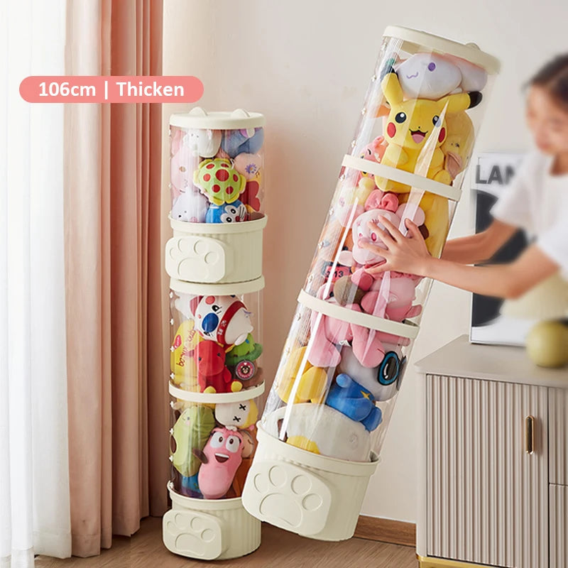 Transparent Doll Plush Storage Box Bucket Moistureproof Stuffed Animal Organizer Tube for Children's Toys Home Organization