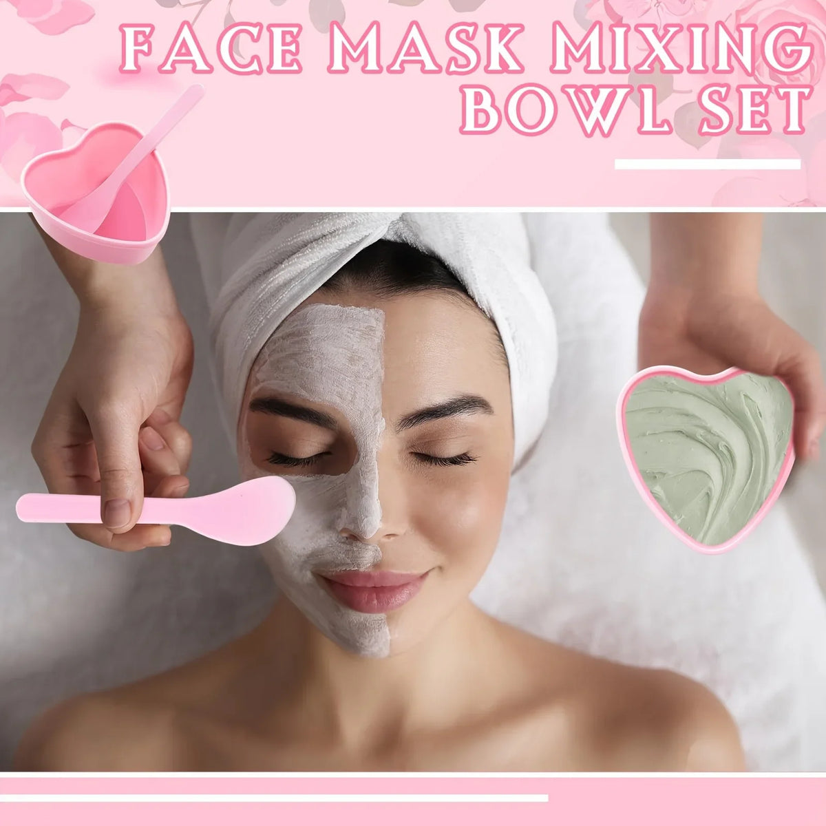 6-piece Pink Heart Shaped Facial Mask Mixing Bowl with Scraper Plastic DIY Skin Care Tool, Suitable for Family and Salon