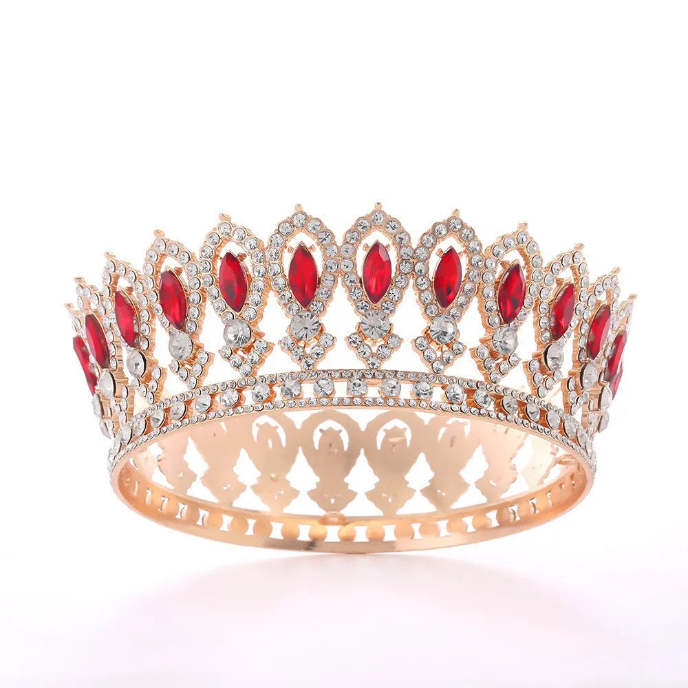 Cross-border Bride Crown European-style Full-circle Baroque Headpiece, Luxurious Crystal Decoration, Heavy-weight Round Imperial