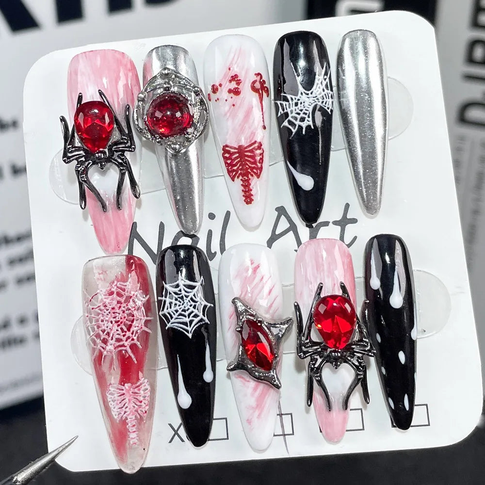 Halloween Long Coffin Gothic Metallic Acrylic Nails
