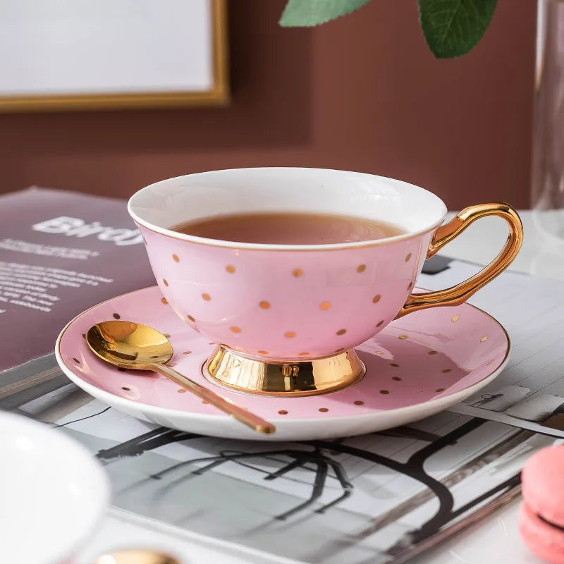Ceramic Pink Coffee Mugs with Dish Teacup Office Drinking Mug Exquisite Afternoon Tea Cups Set Kitchen Home Drinkware Water Cups