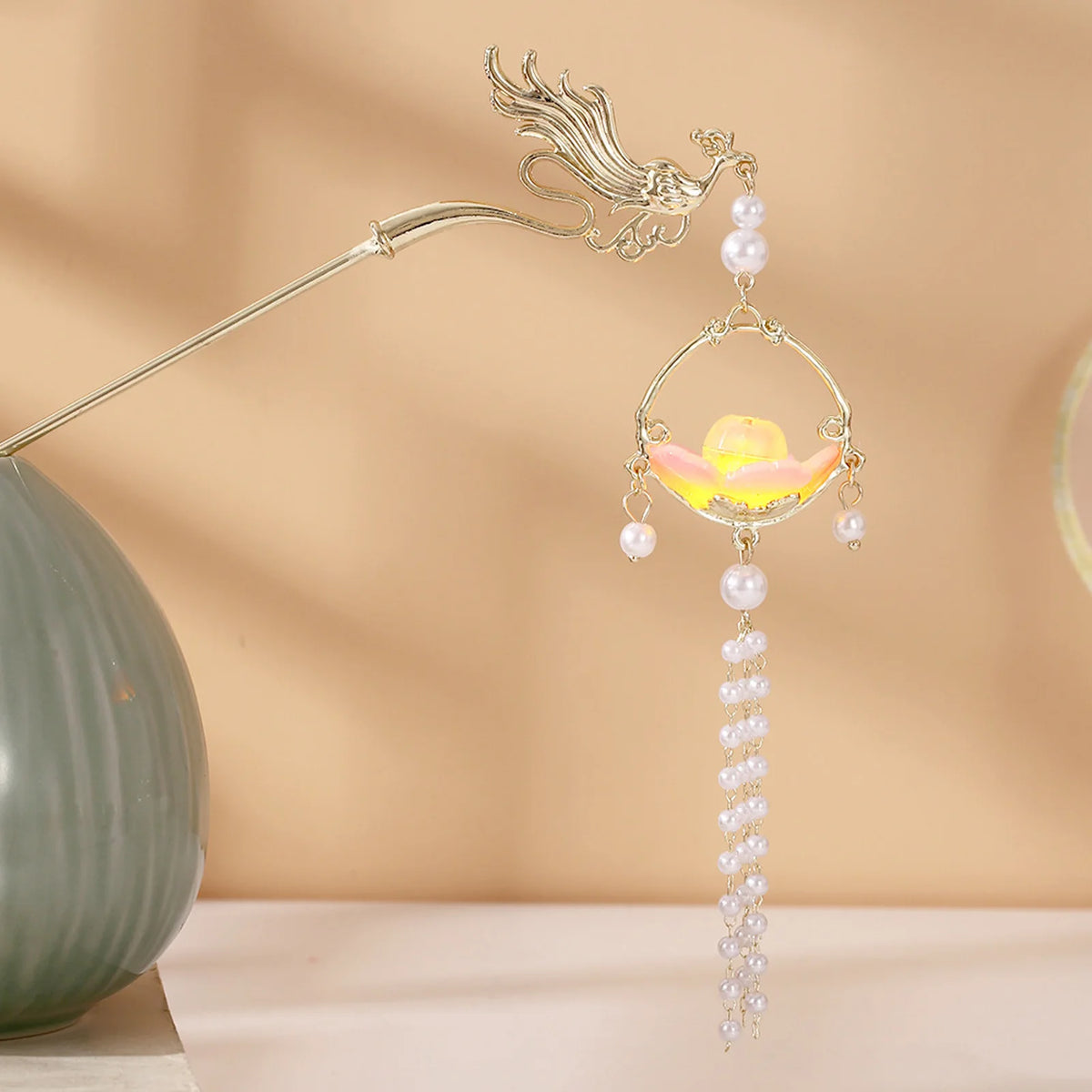 Luminous Flower Hairpin Lotus Light Lantern Tassel Hair Stick