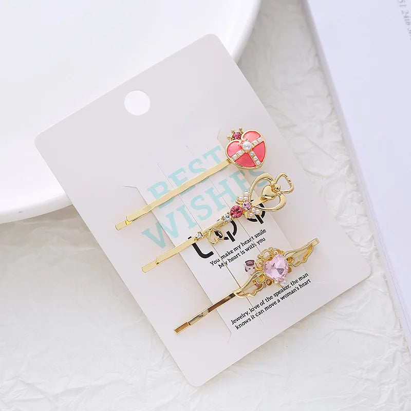 Magic Girl Hair Clips 3 Pcs Set Heart Wand Design Cute Bobby Pins Side Bang Barrettes Kawaii Hair Accessories for Teens Girls