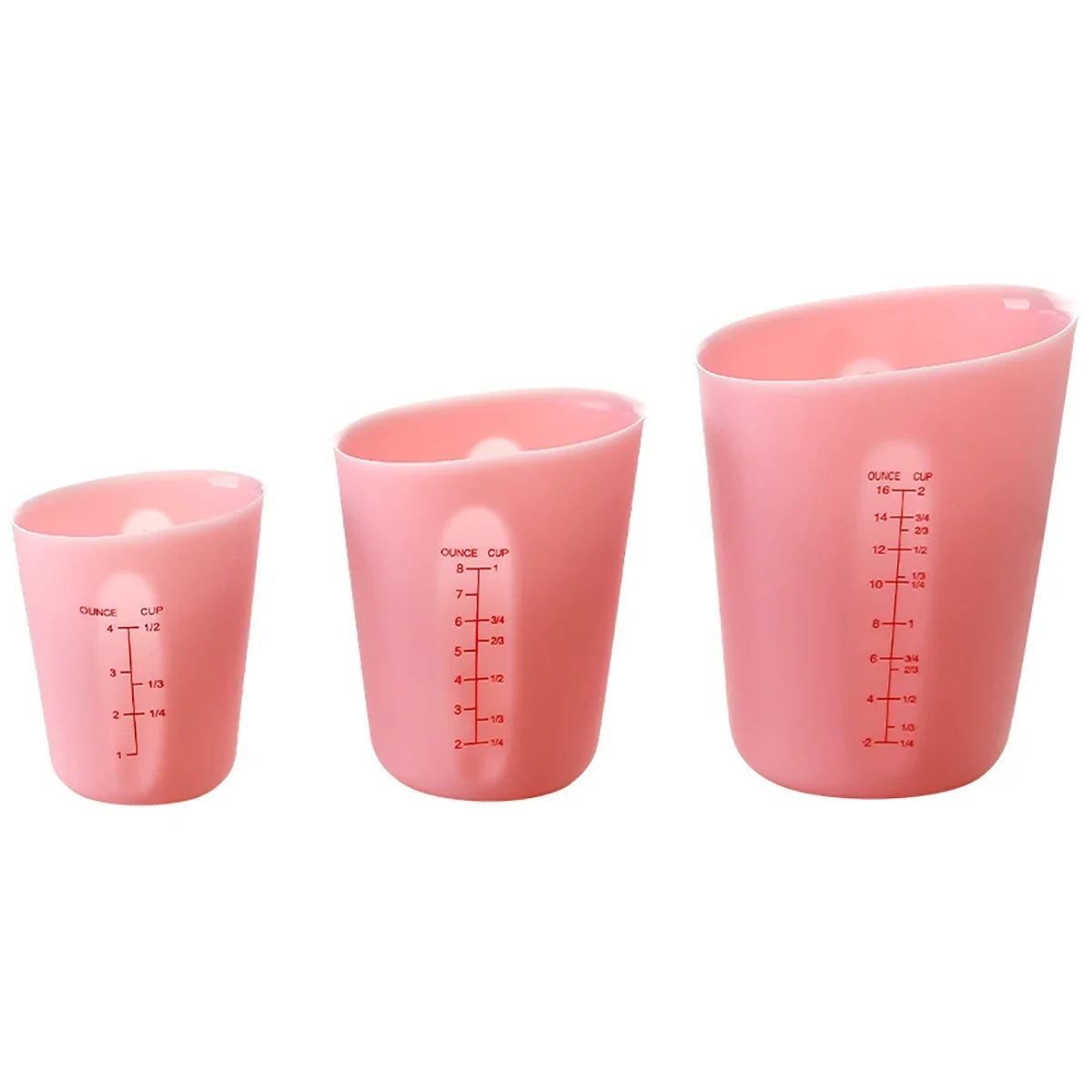 3pcs Pink Silicone Measuring Cup Set Dual Scale ML/OUNCE Visible Measuring Cup Kitchen Baking Tool Heat-resistant Measuring Cup