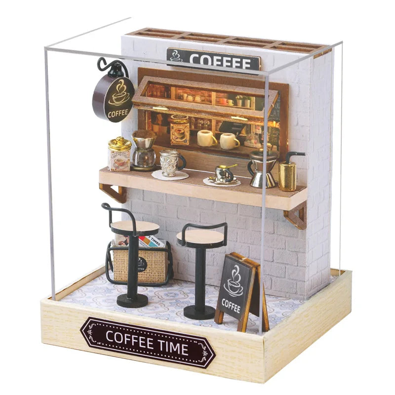 DIY Wooden Miniature Model Kit Japanese Cherry Blossoms Noodles Shop Casa 3D Puzzle Villa Dollhouse With Furniture Friends Gifts