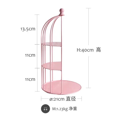 Bird Cage Shape Wrought Iron Snack Cake Rack, Pink Wedding Dessert Table Props Cake Display Stand