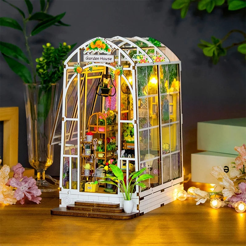 Book Nook Kit DIY Miniature House with LED Light Booknook Bookshelf Insert Decor Wooden Bookend Craft Hobby Kit-ABHG
