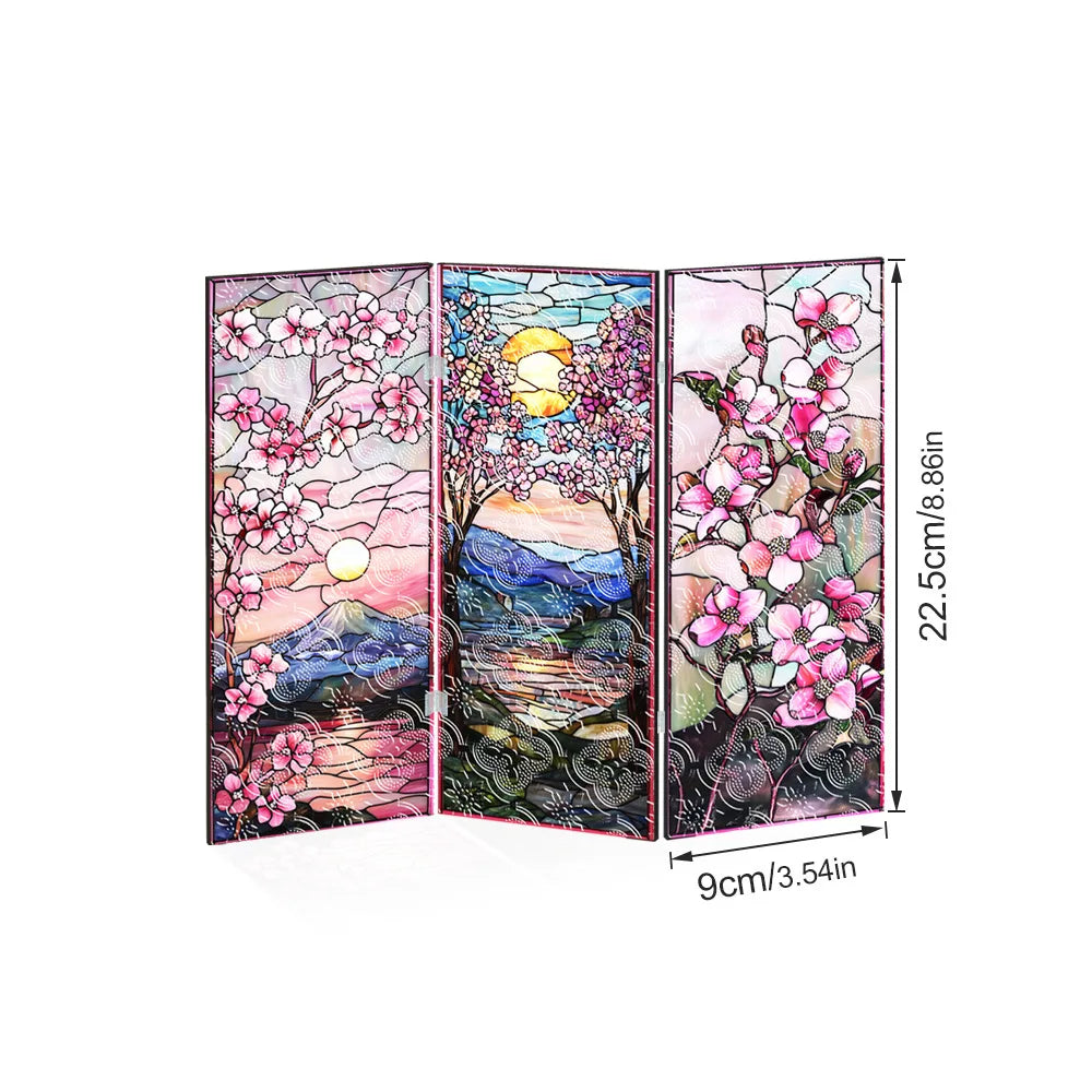 Folding Translucent Acrylic Screen, Painted Pink Floral Decorative Painting Table, Entrance TV Cabinet Gift