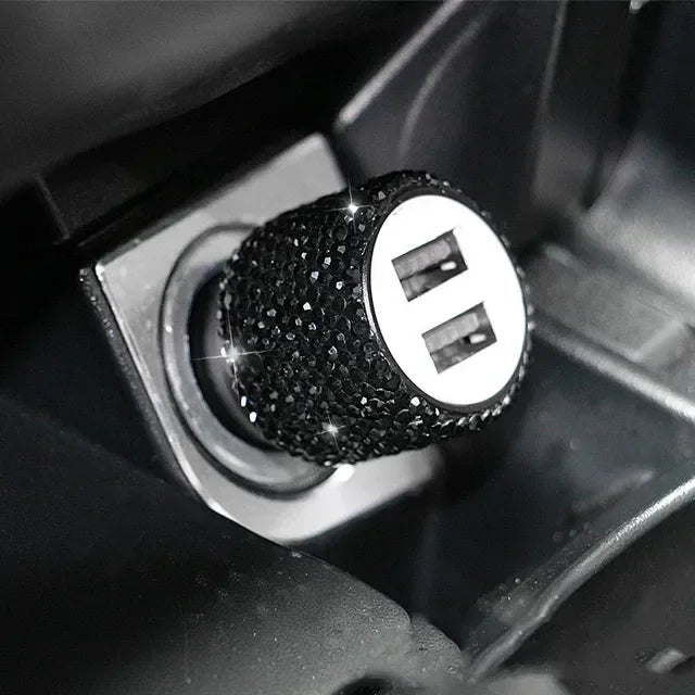 Rhinestone Car Charger 5V 2.1A Dual USB Port Fast Adapter Pink Car Decor Car Styling Diamond Car Accessories Interior for Woman