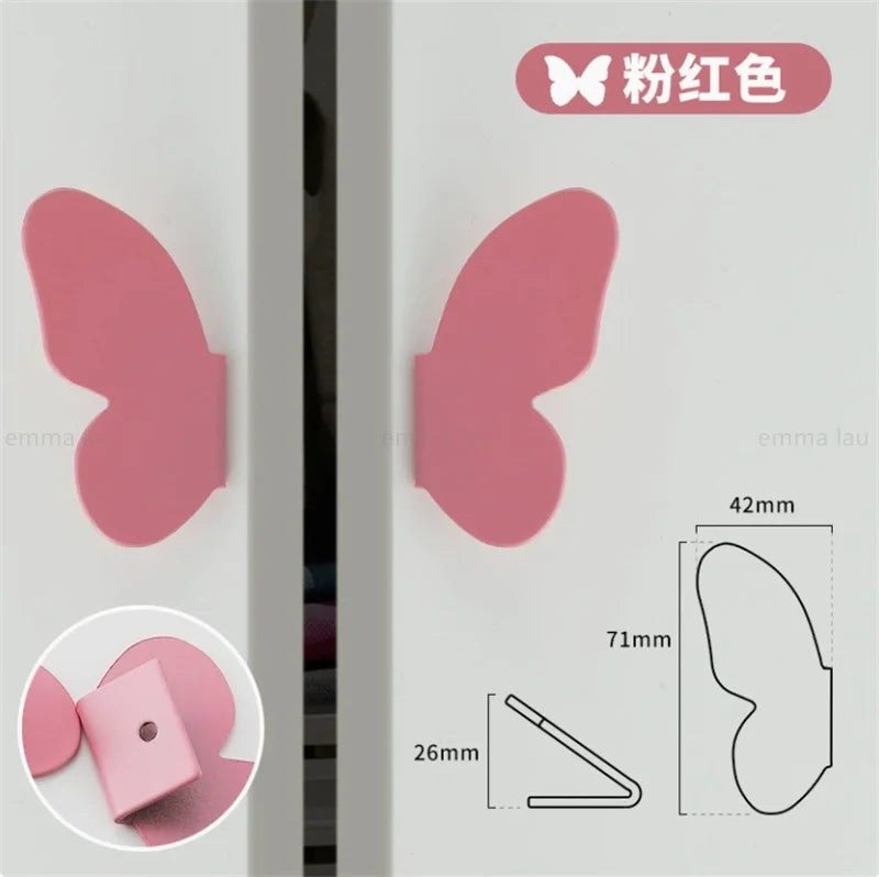 1Pair Iron Furniture Cabinet Door Handle Drawer Knob Pink Butterfly Decor Handles Cupbaord Wardrobe Closet Pulls Diy Room